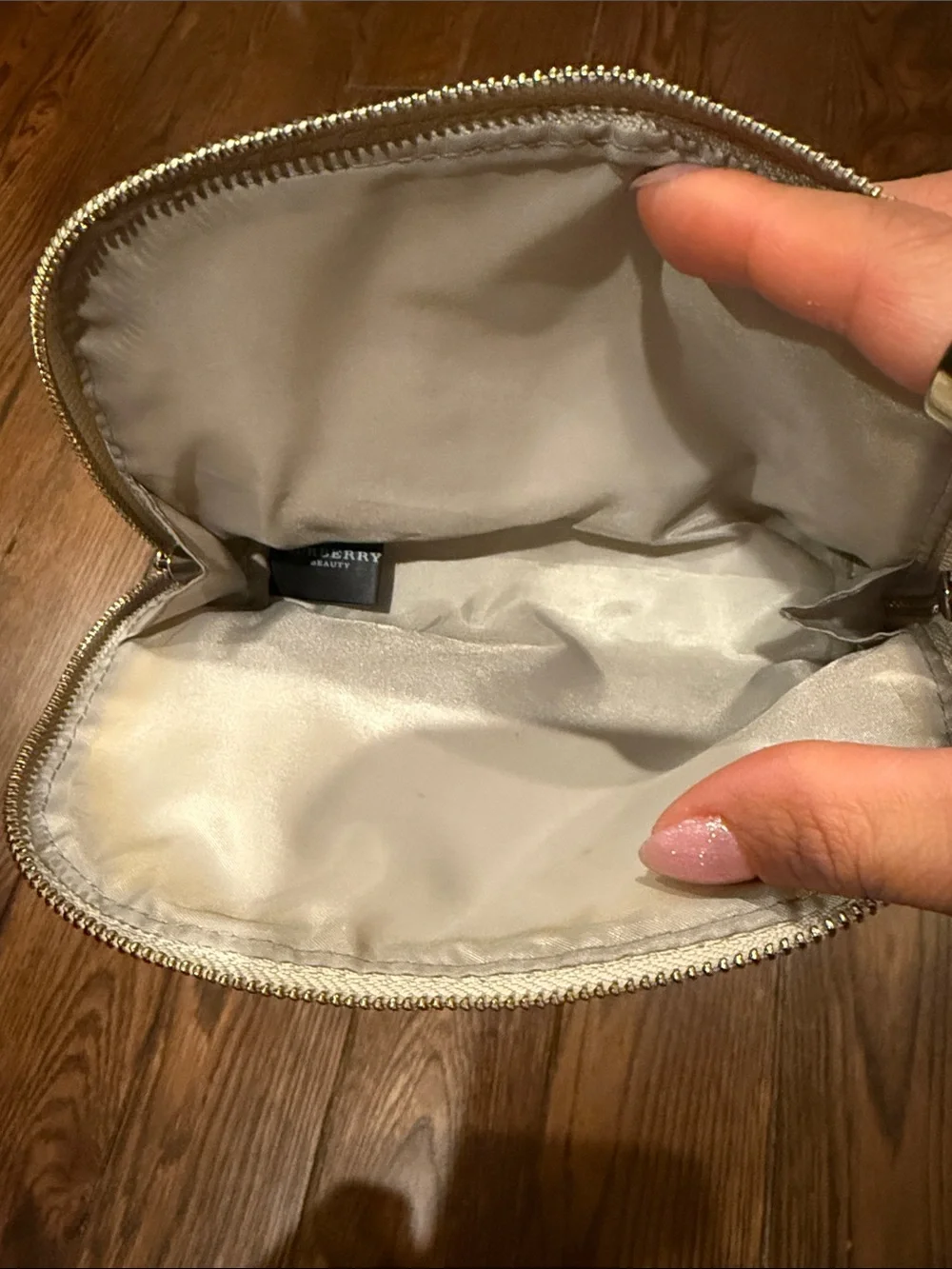 Burberry Cream Leather Cosmetic Pouch